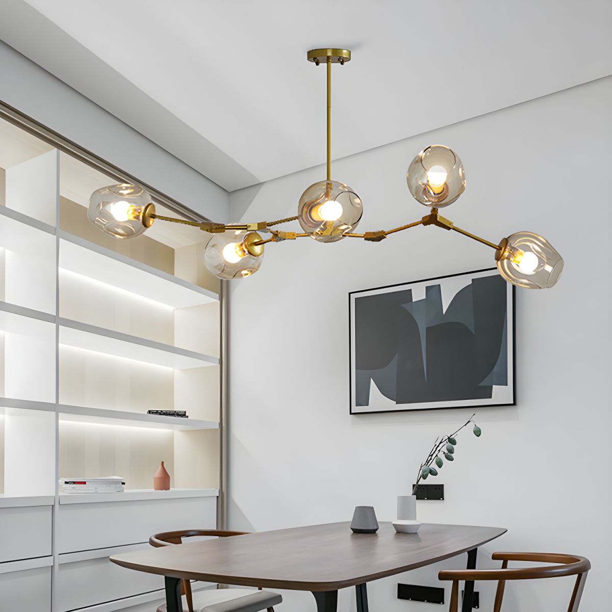 Lustre Sky ajustable en doré à 6 globes en verre - Light Deco