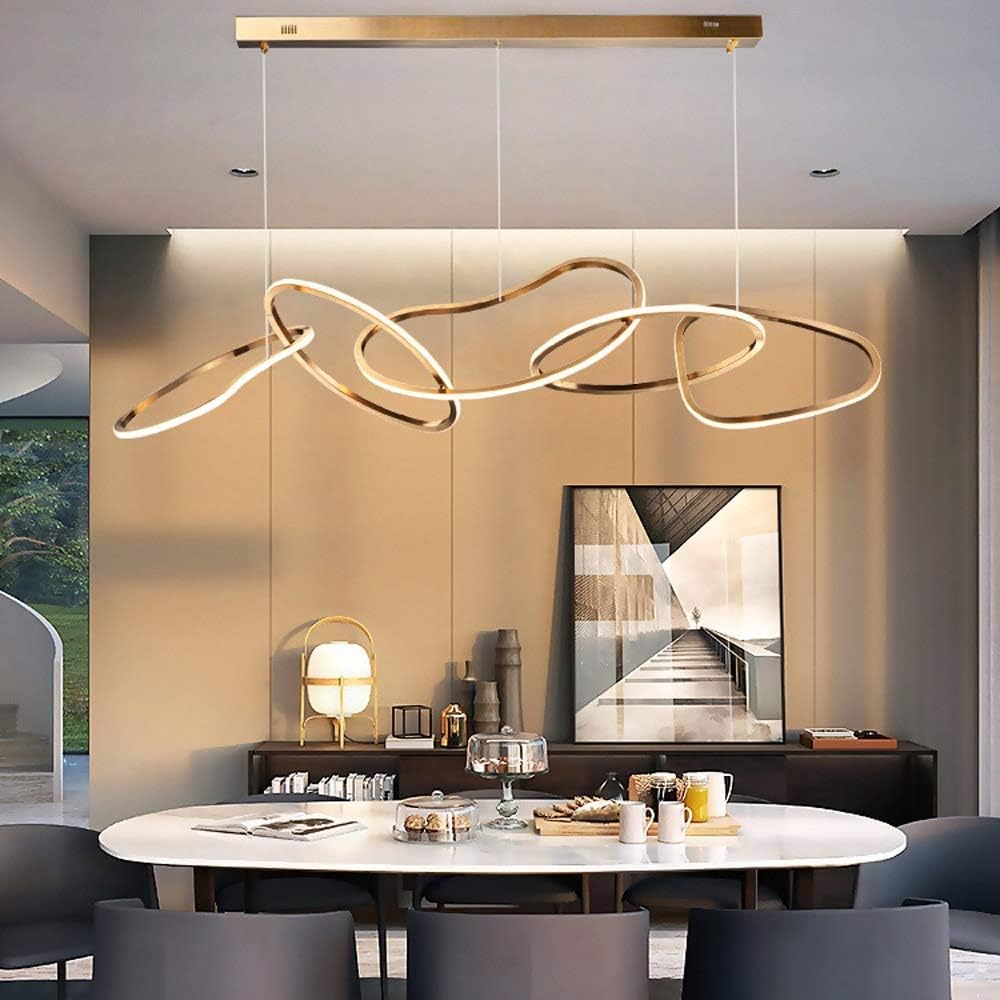 Lustre Cartier longiligne 5 cercles en doré - Light Deco