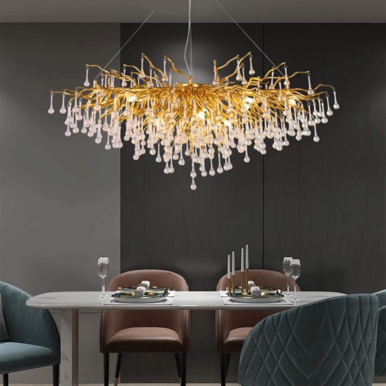 Lustre traditionnel goutte d'eau en verre cristallin pour salon marocain - Light Deco