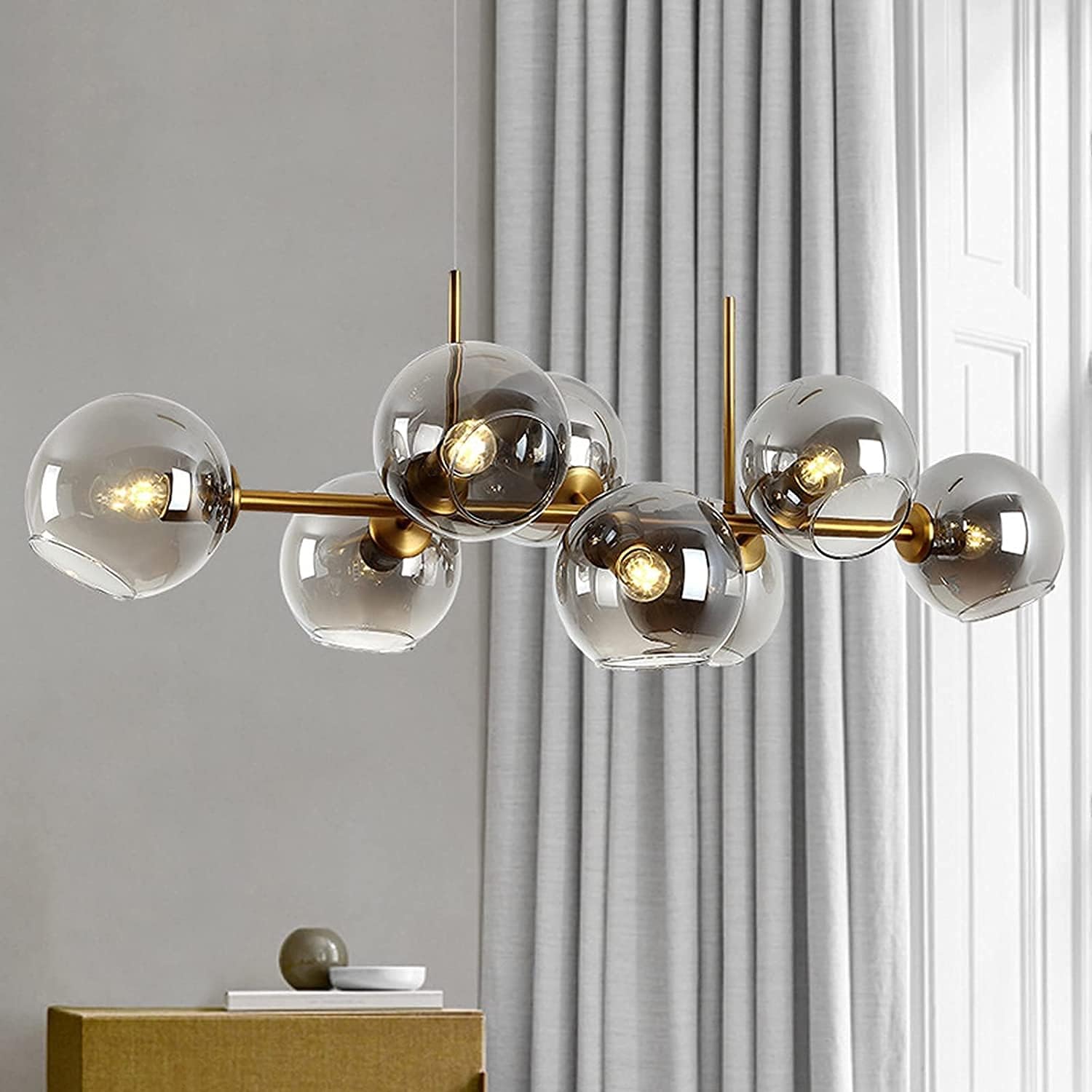 Lustre 8 boules en verre fumé moderne pour salle à manger - Light Deco