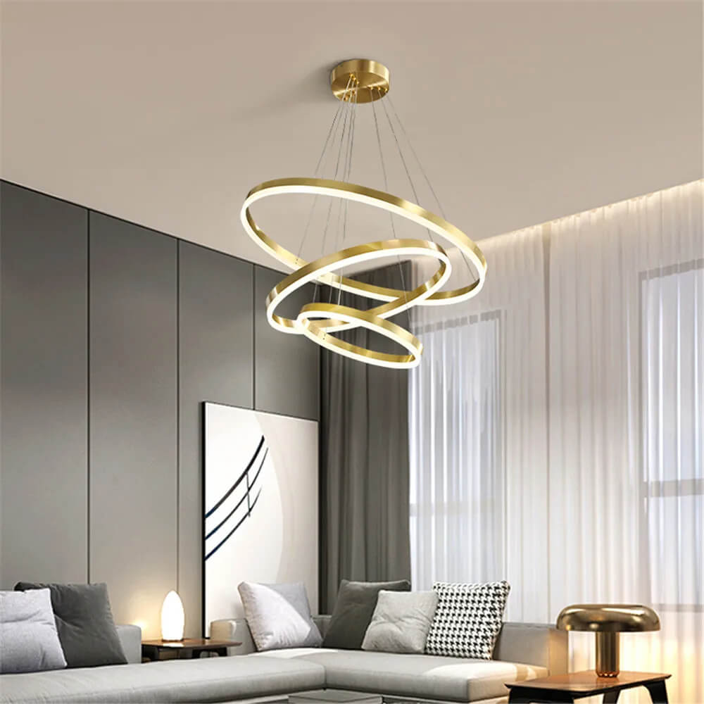 Lustre Royal 3 cercles en doré 80cm en Acrylique - Light Deco