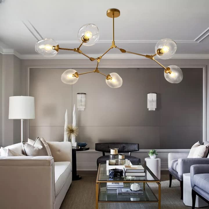 Lustre Sky ajustable en doré à 6 globes en verre - Light Deco