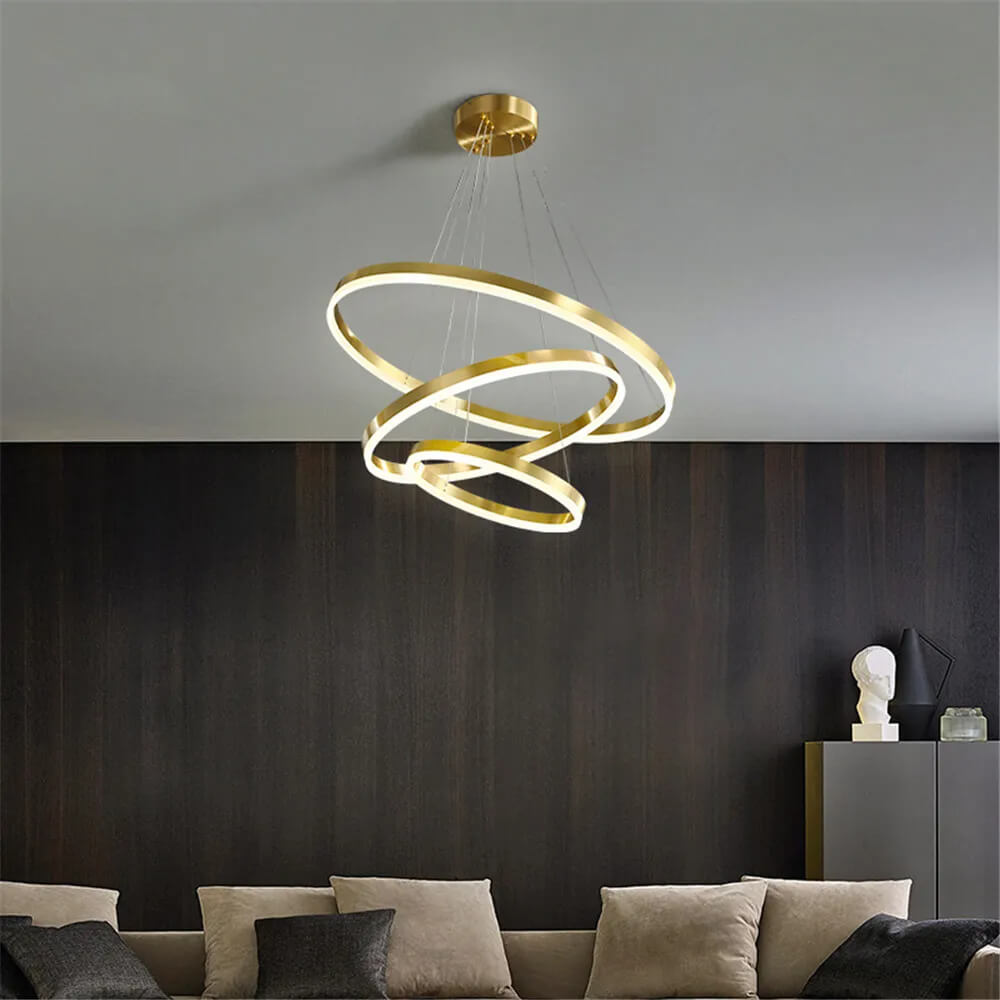 Lustre Royal 3 cercles en doré 80cm en Acrylique - Light Deco