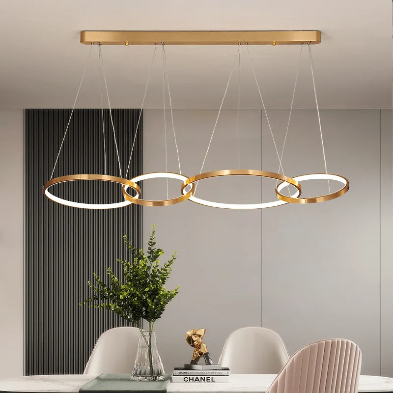 Lustre Active longiligne 4 cercles en doré - Light Deco