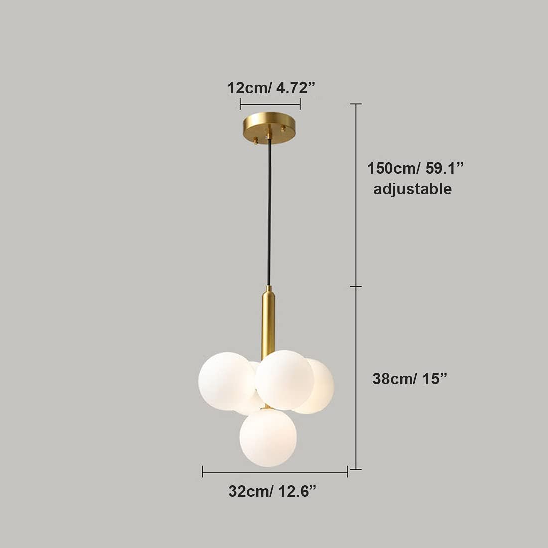 Suspension à 4 boules blanches en verre