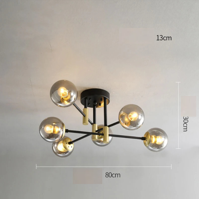 Plafonnier Vista à 6 boules fumées jaunâtres - Light Deco