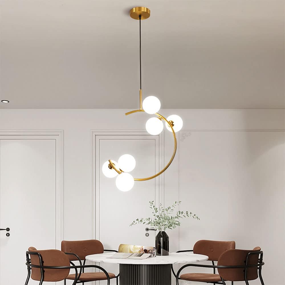 Suspension Scarlett en dorée et 6 boules blanches - Light Deco