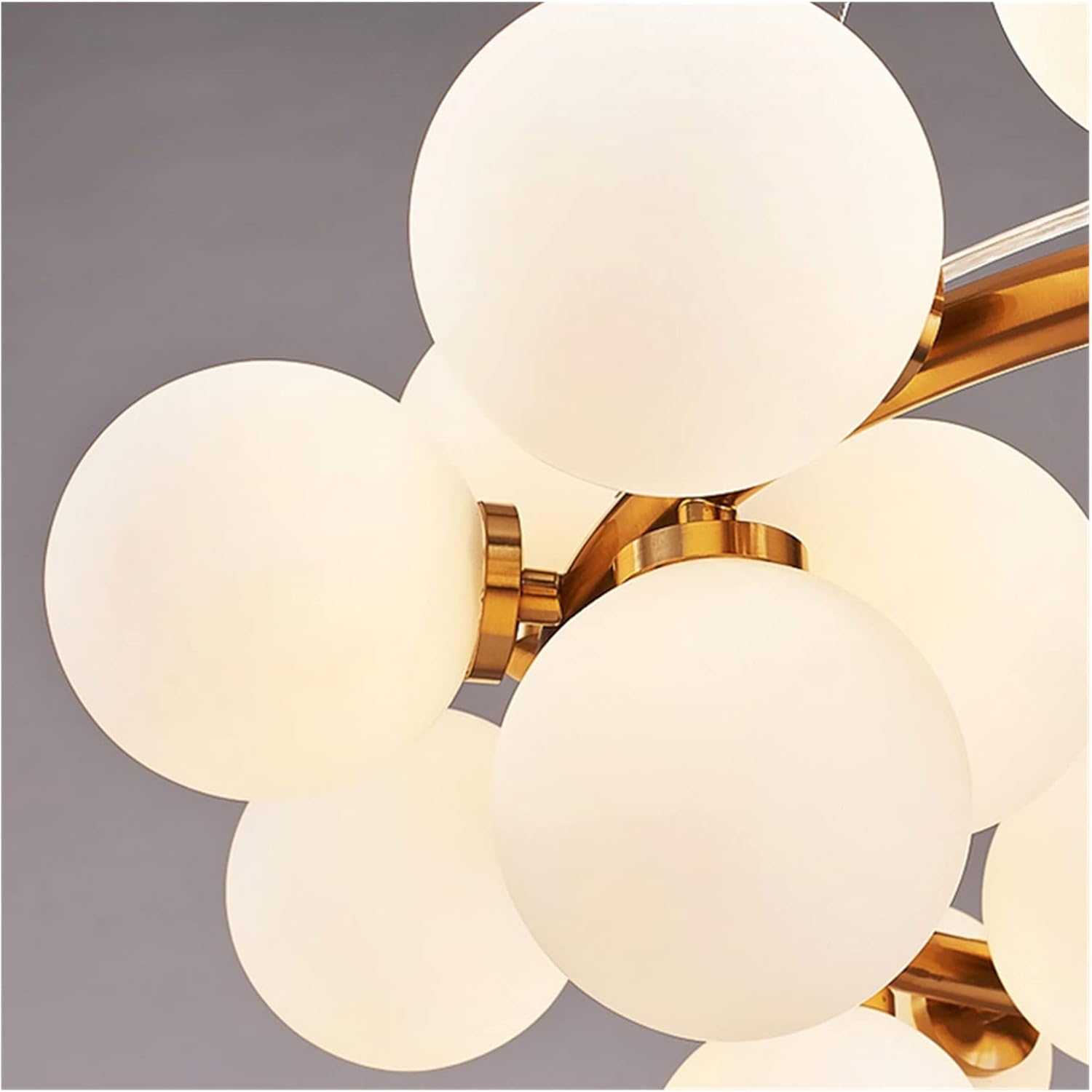 Lustre doré 25 boules blanches en verre circulaire - Light Deco