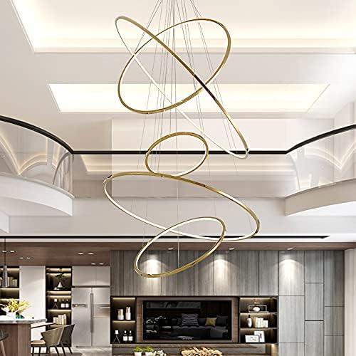 Grand Lustre Spirale en doré double hauteur 5 cercles - Light Deco