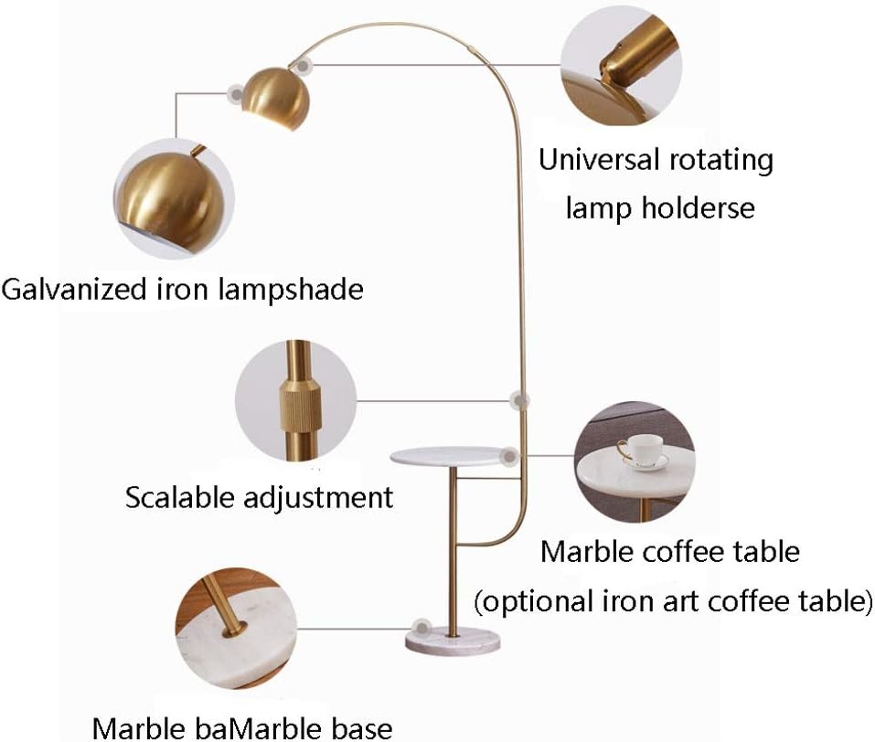 Lampadaire de luxe incurvé en doré et socle en marbre - Light Deco