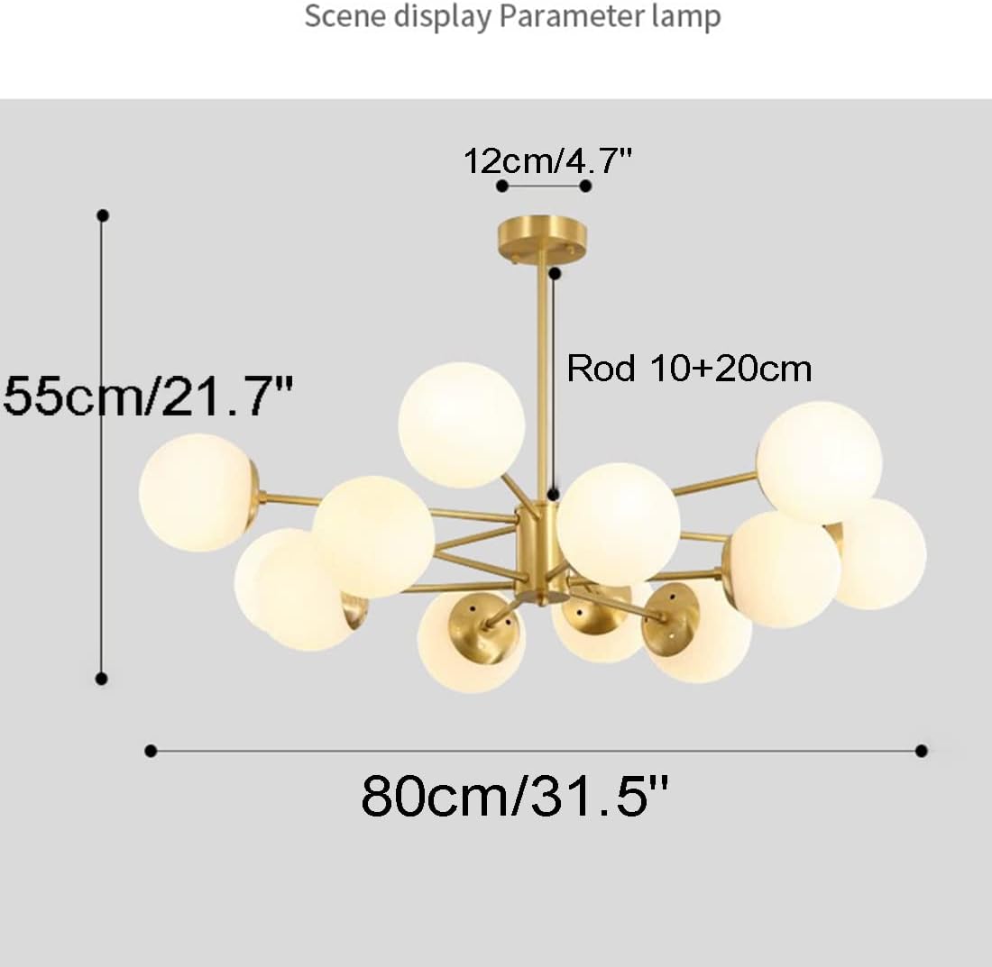 Plafonnier Enji en doré et 12 boules blanches en verre - Light Deco