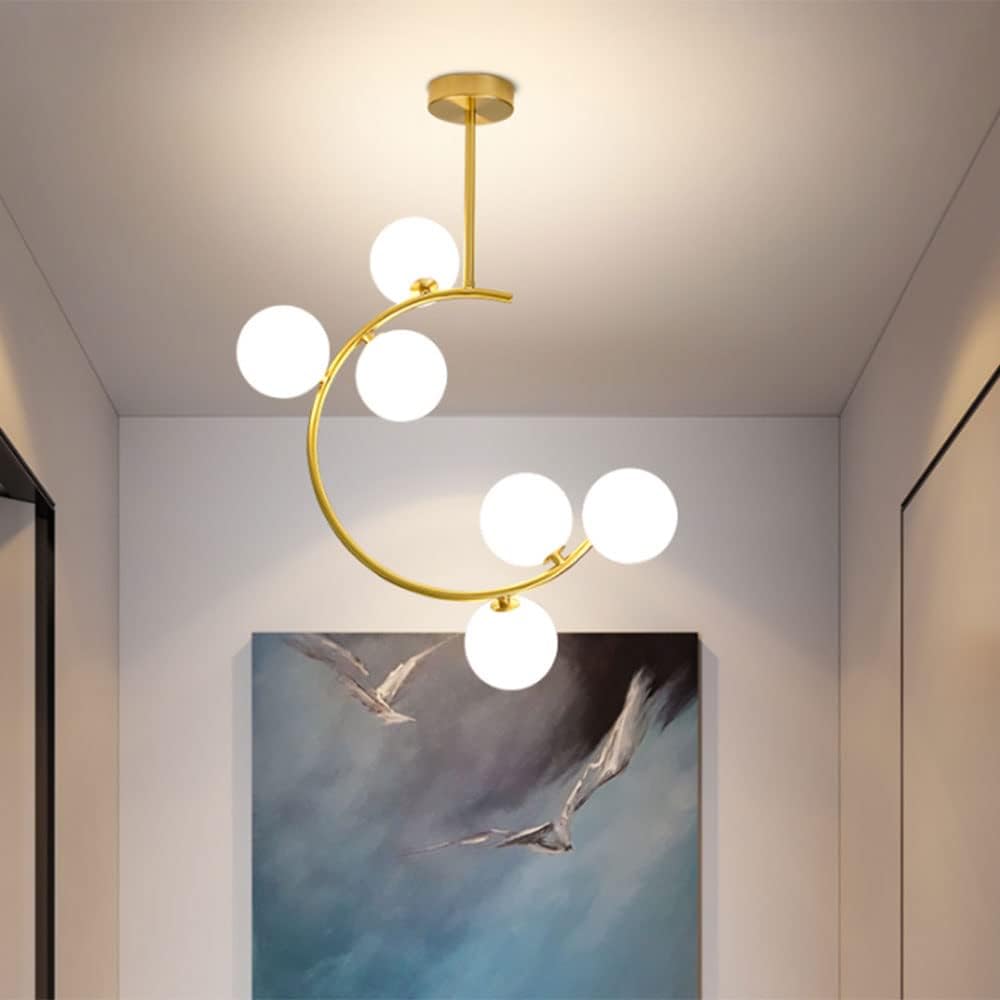 Suspension Scarlett en dorée et 6 boules blanches - Light Deco