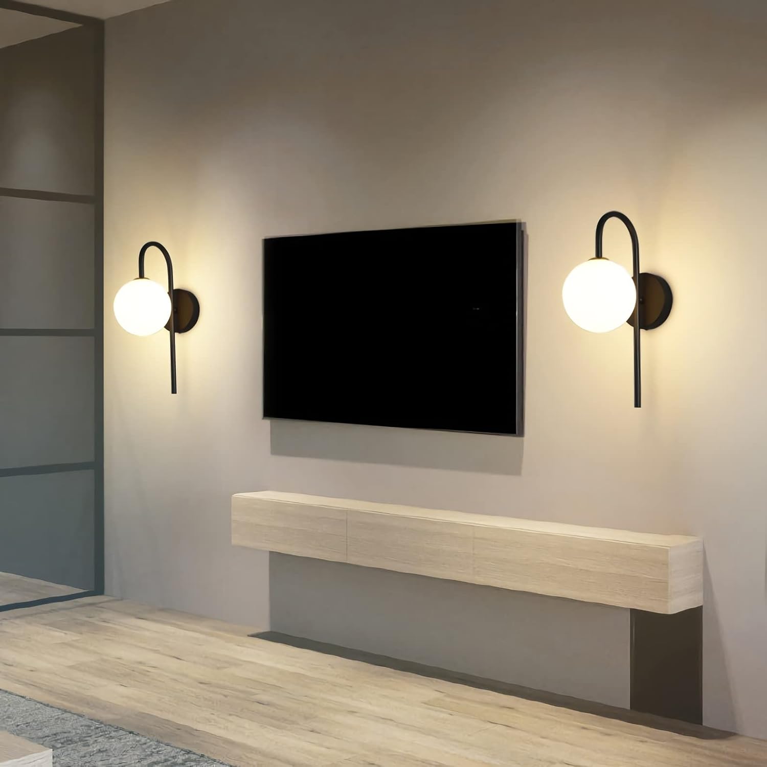 Applique murale noire simple à boule blanche