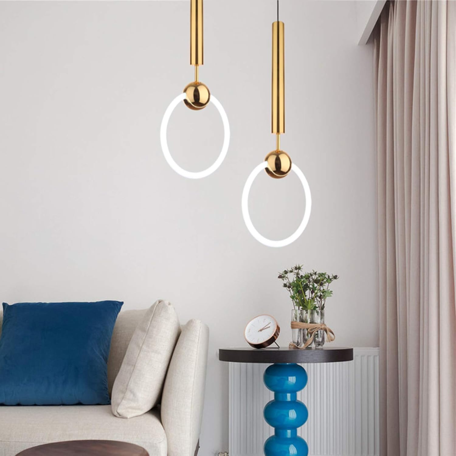 Suspension Luminaire Cercle en verre blanc et support doré Maroc - Light Deco