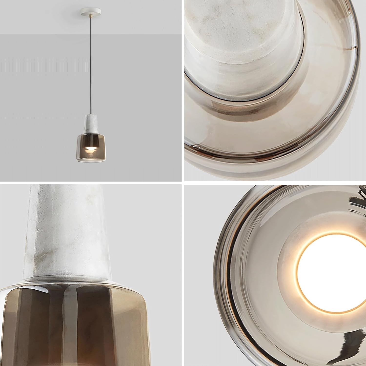 Suspension Glass en marbre naturel et verre champagne