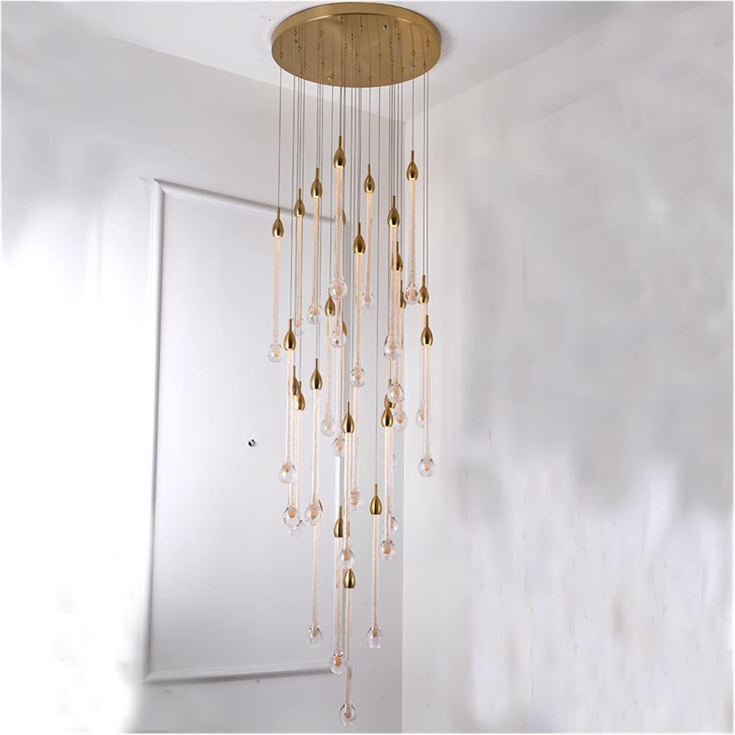 Lustre 13 suspensions goutte d'eau double hauteur en verre cristallin