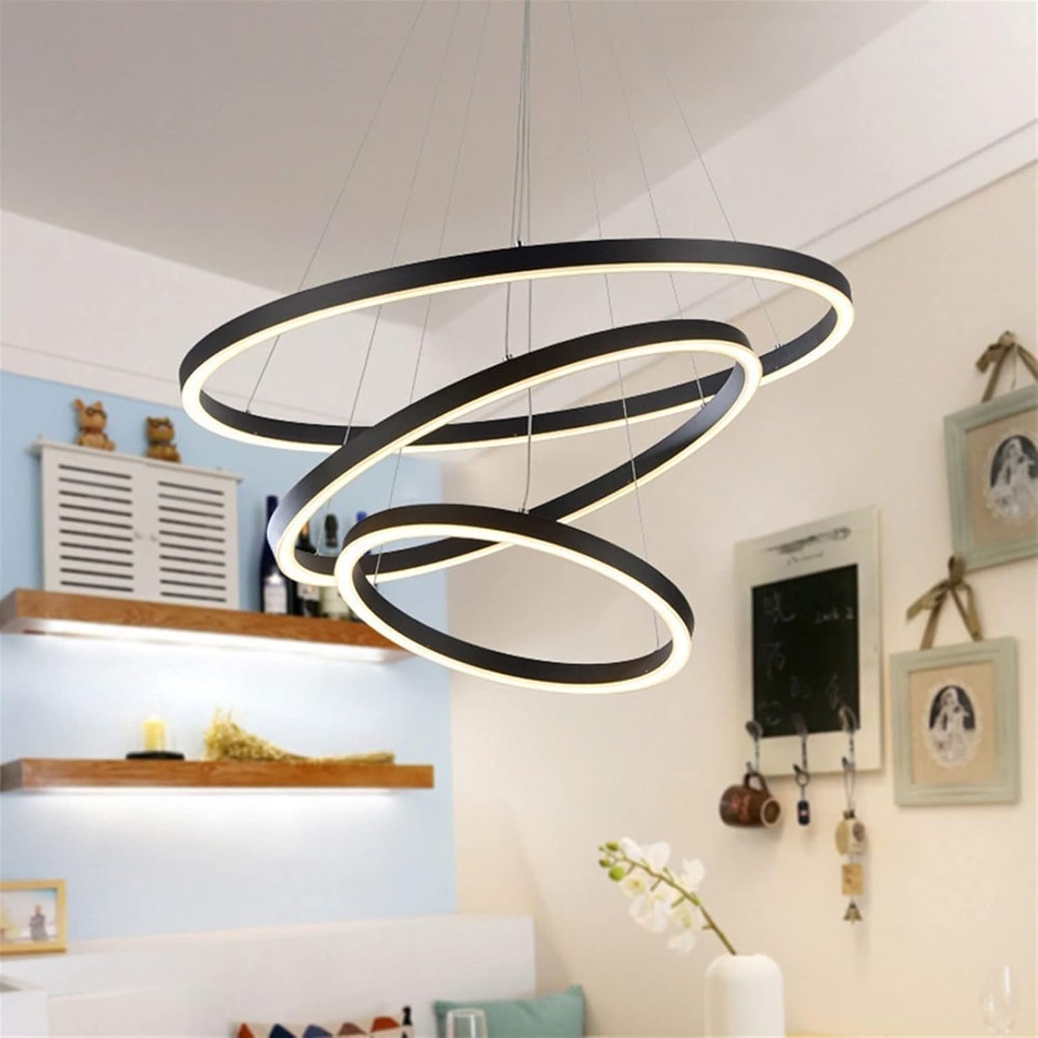 Lustre Royal 3 cercles en noir 80cm - Light Deco