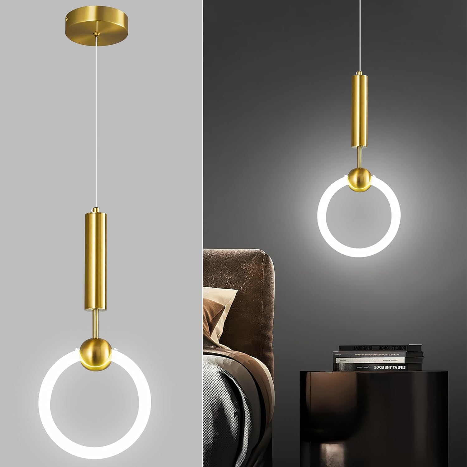 Suspension Luminaire Cercle en verre blanc et support doré Maroc - Light Deco