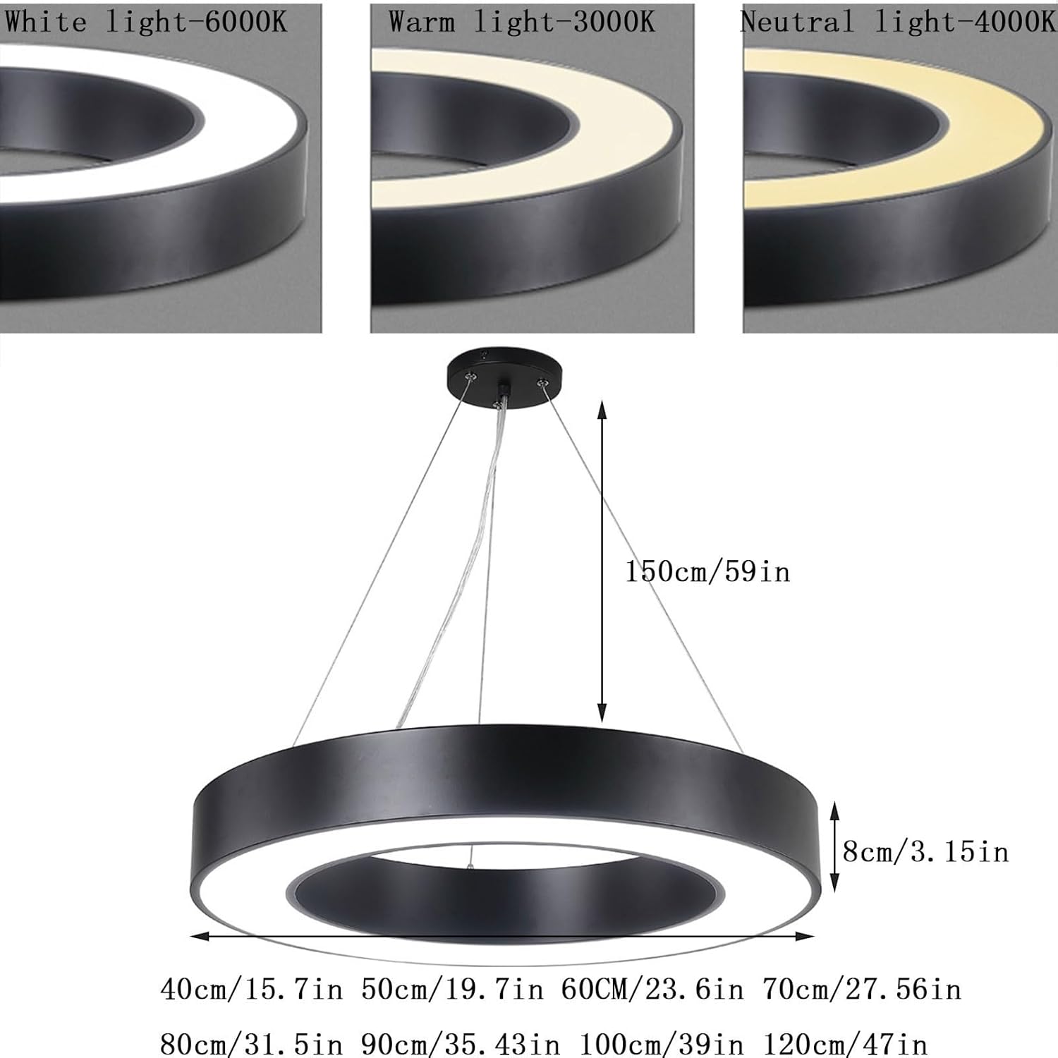 Suspension Cercle noir industriel moderne