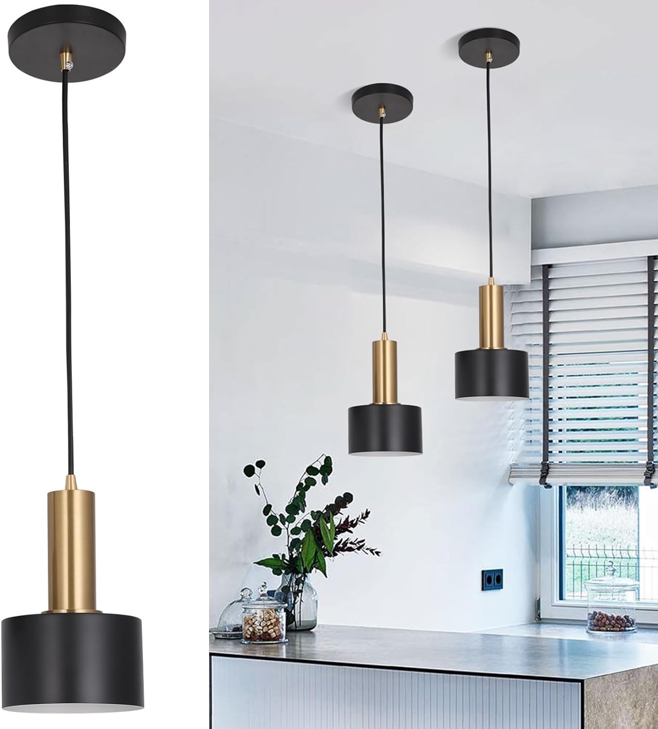 Suspension Tulipe en noire avec support mono
