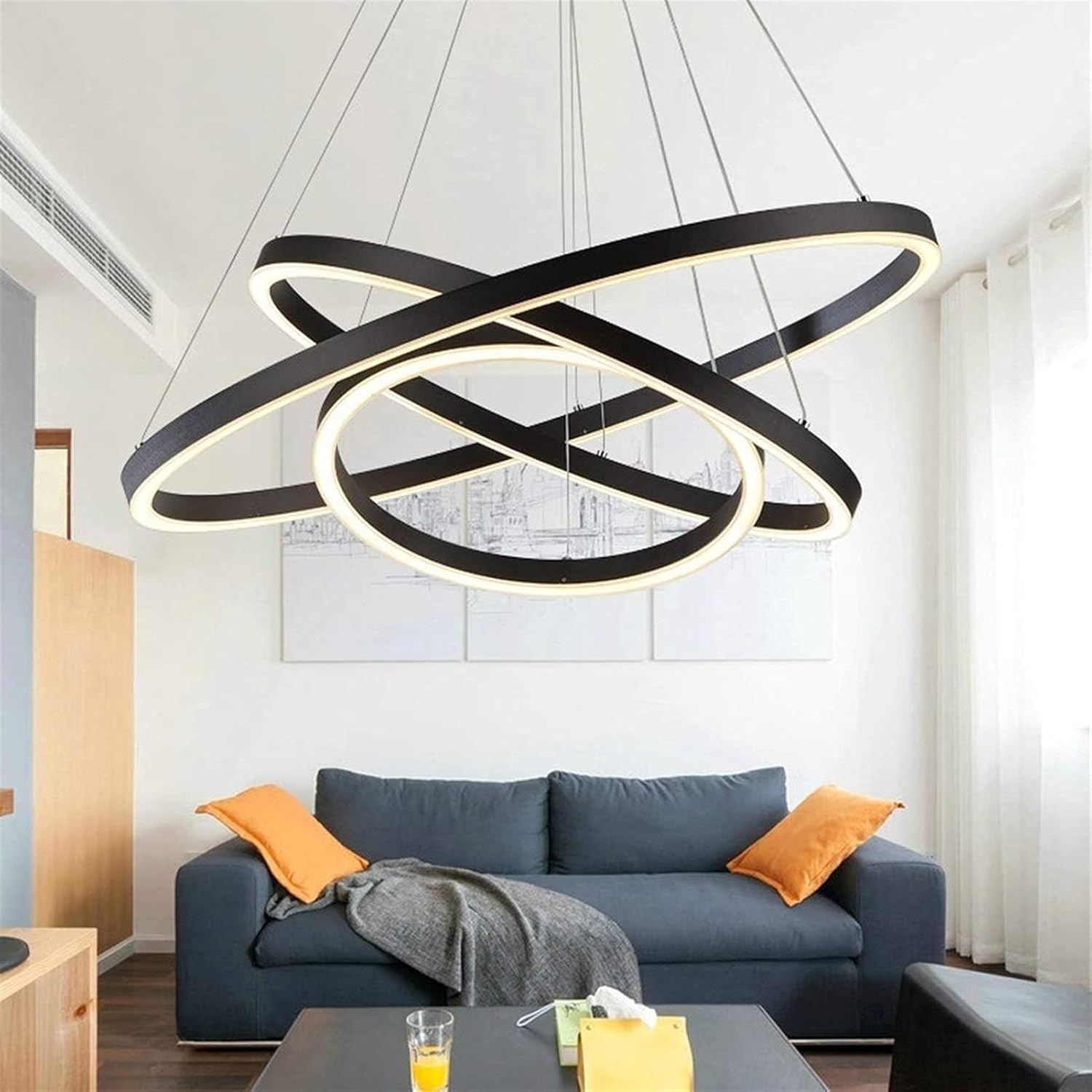 Lustre Royal 3 cercles en noir 80cm - Light Deco