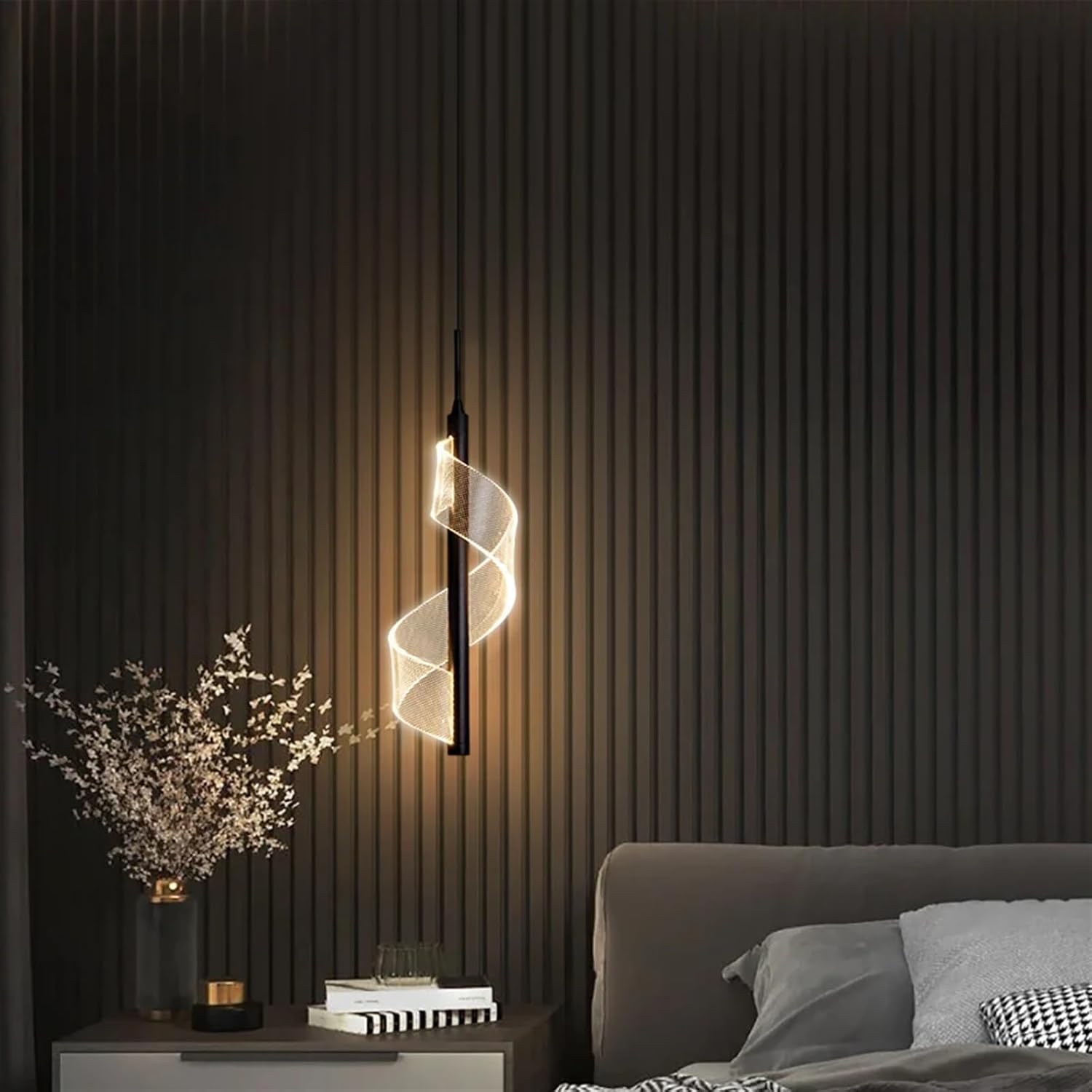 Suspension Design en noir spirale - Light Deco