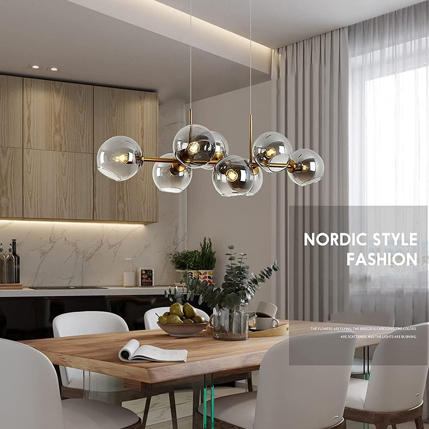 Lustre 8 boules en verre fumé moderne pour salle à manger – Light Deco