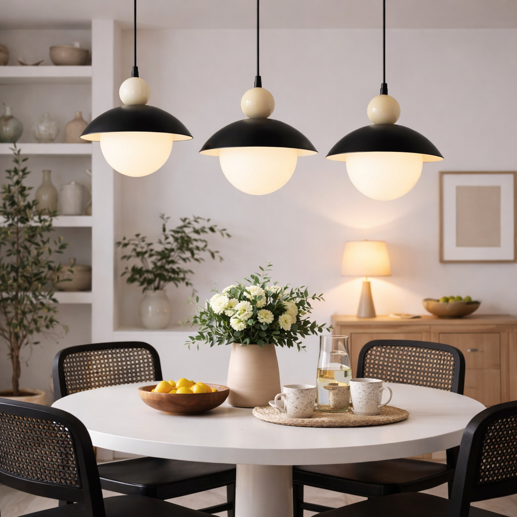 Suspension noire à boule opaline