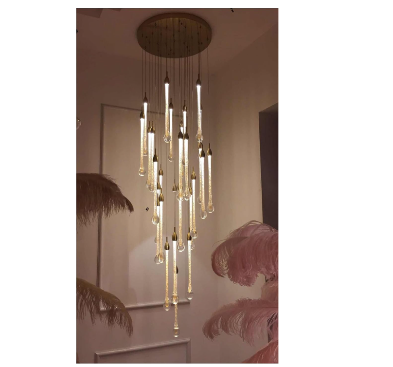 Lustre 13 suspensions goutte d'eau double hauteur en verre cristallin