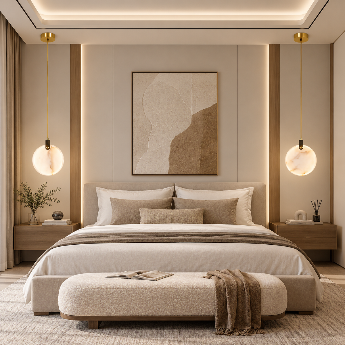 Suspension Clay ronde effet marbre naturel