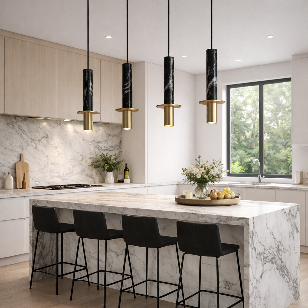 Suspension Chicky Noire en marbre naturel lisse