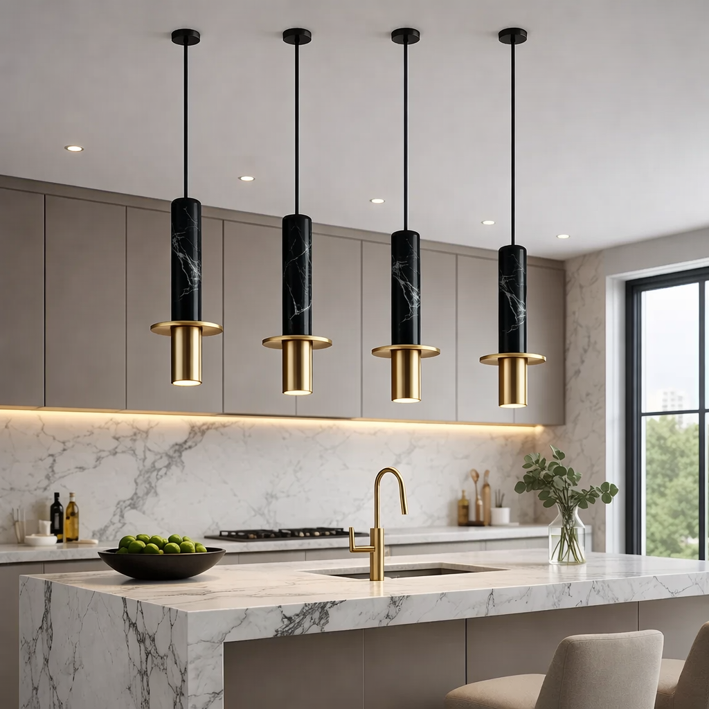 Suspension Chicky Noire en marbre naturel lisse