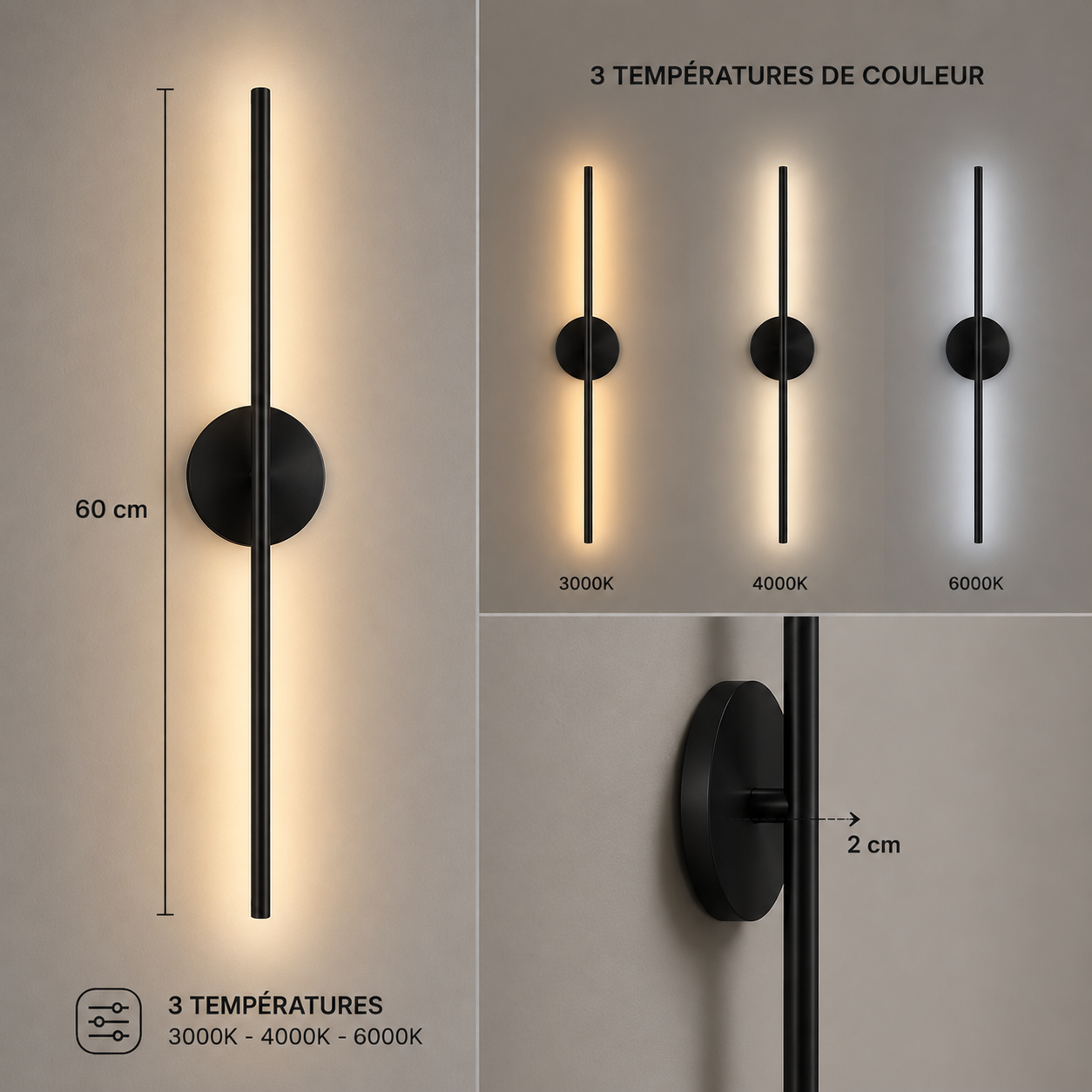 Applique murale moderne à led en noire