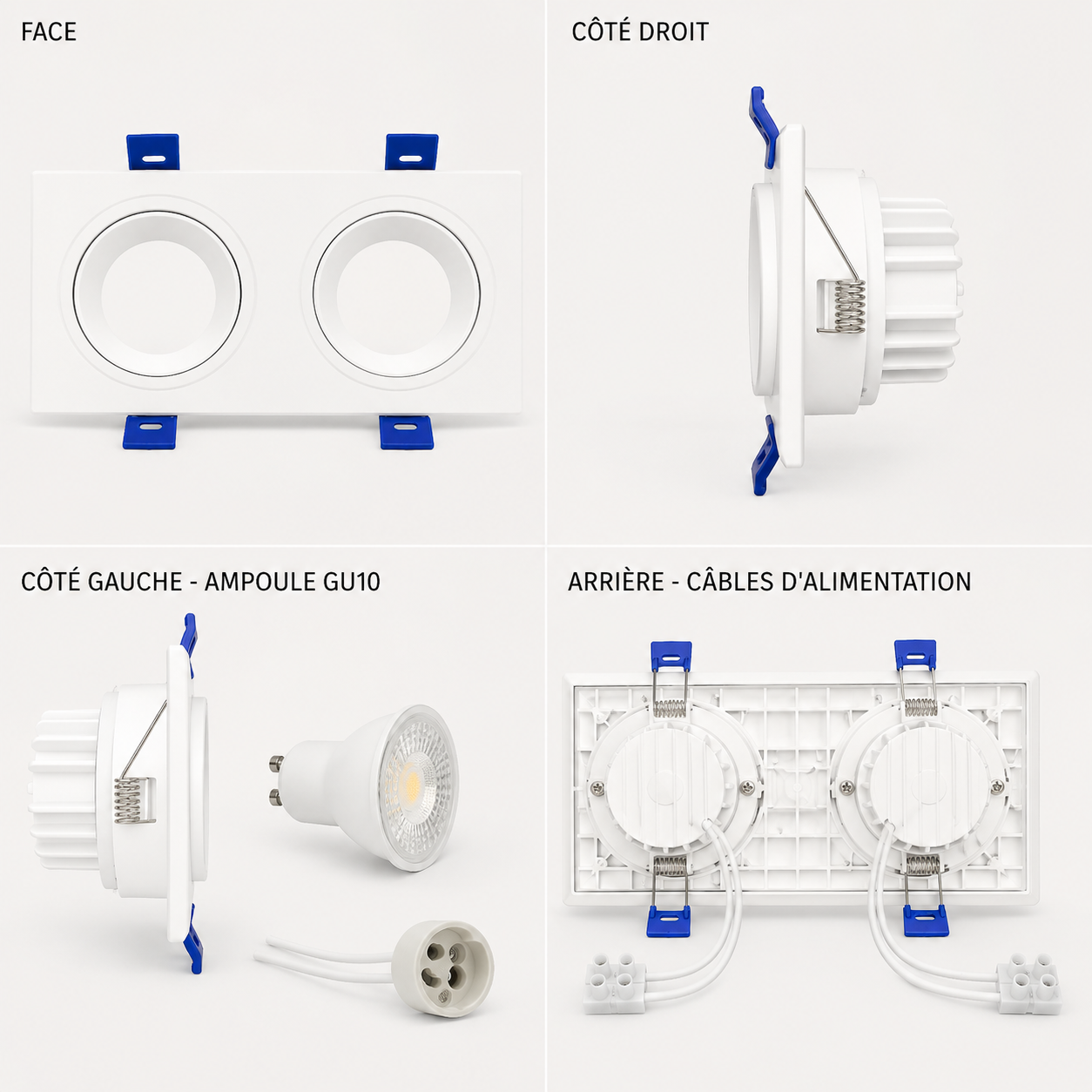 Spot carré double encastrable pvc blanc GU10