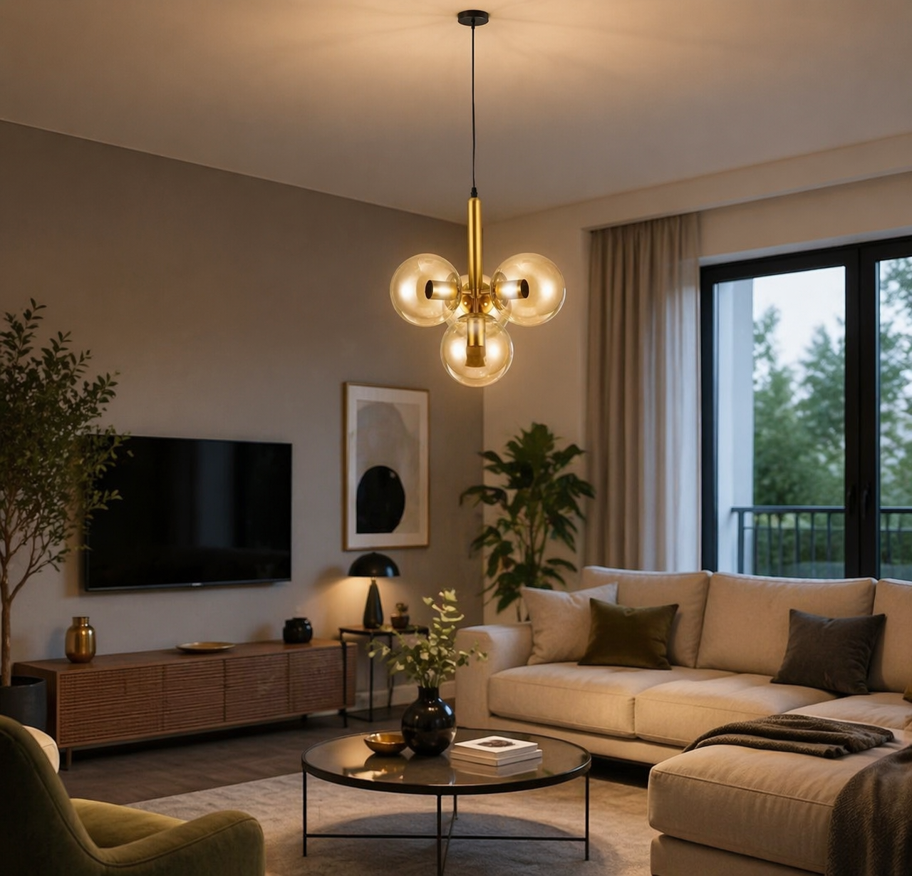 Suspension en laiton à 4 boules champagnes