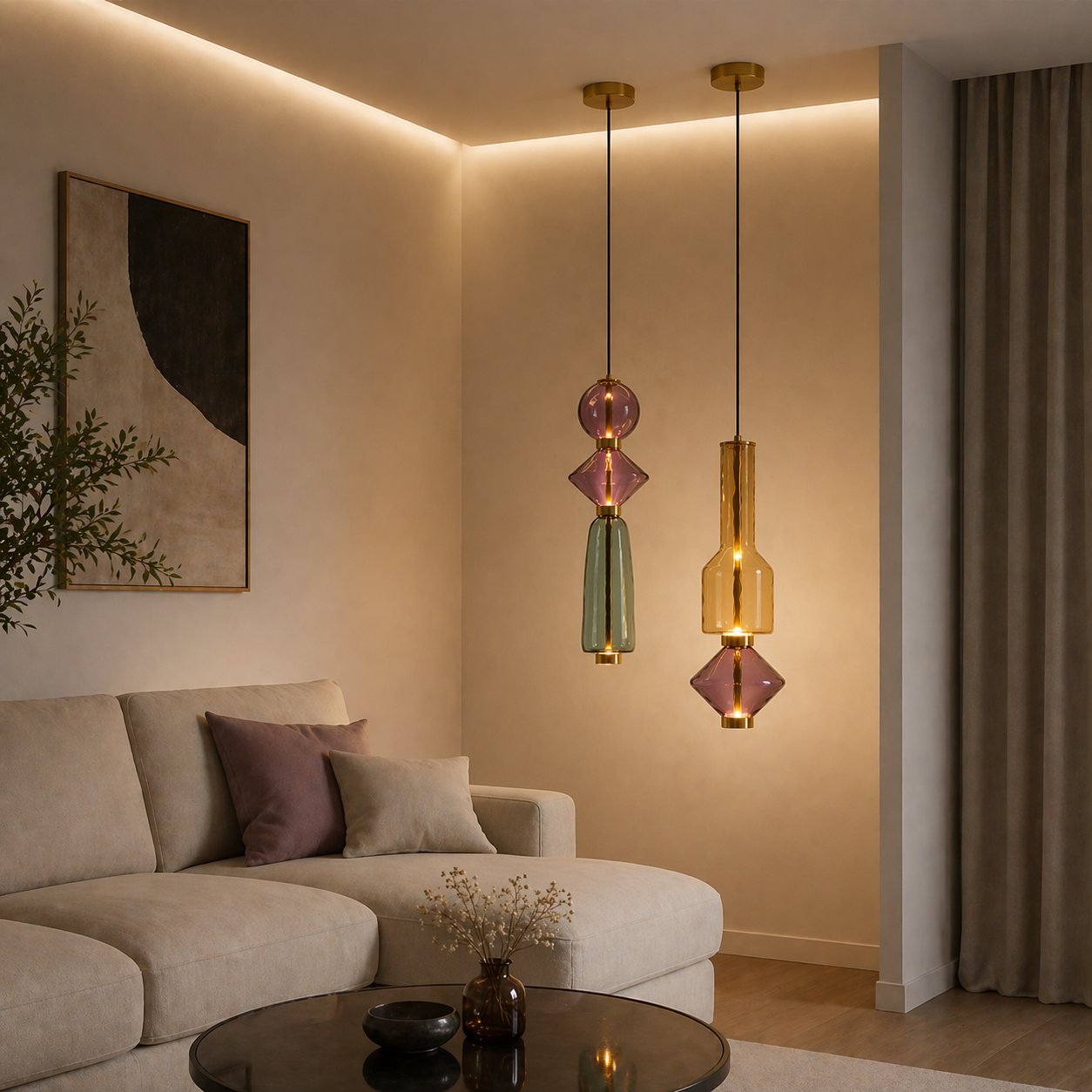 Suspension Light Purple en verre soufflé décorative au design moderne