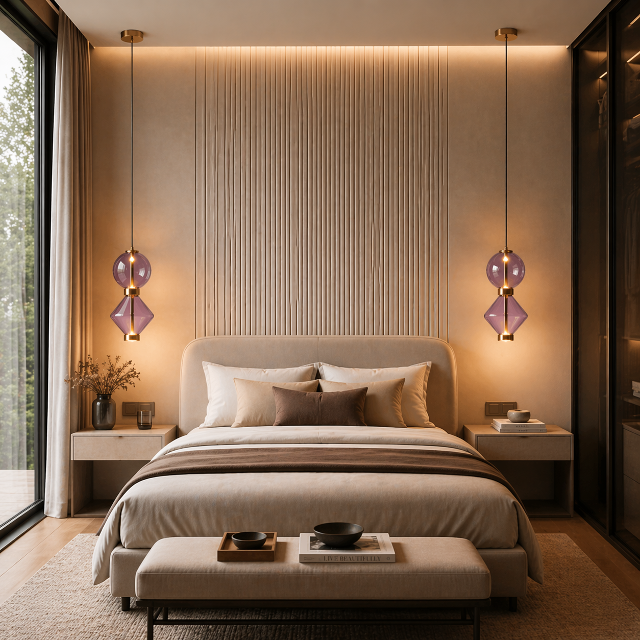 Suspension Light Purple en verre soufflé décorative au design moderne
