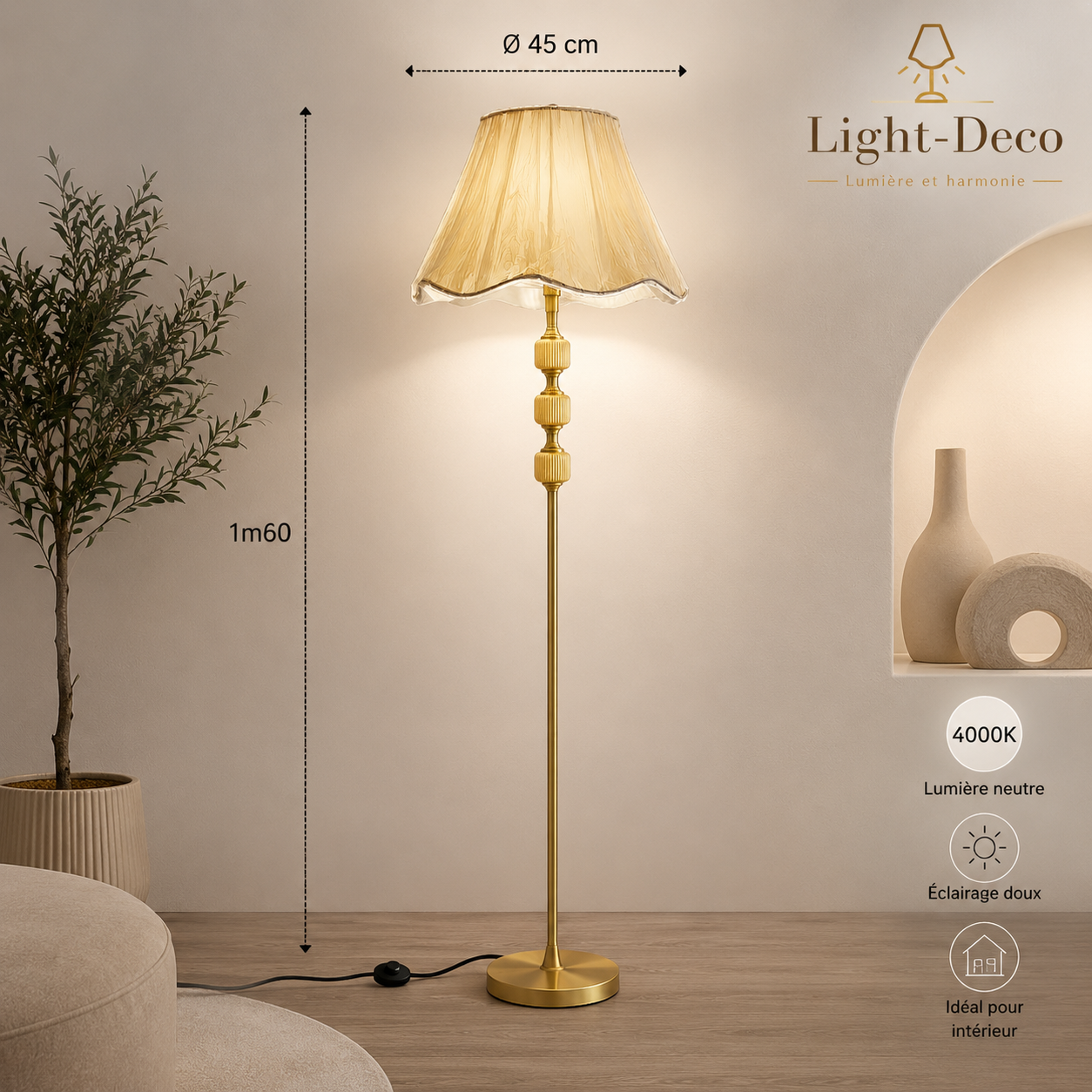 Lampadaire Élégance avec Abat-jour en Tissu tressé