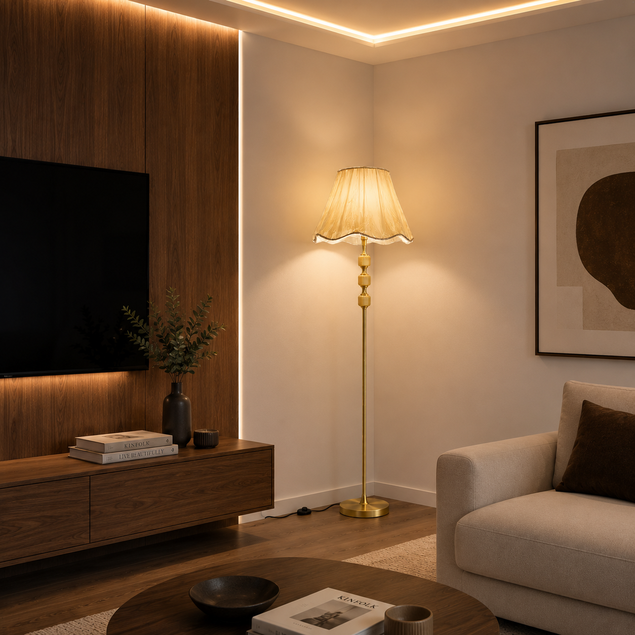Lampadaire Élégance avec Abat-jour en Tissu tressé