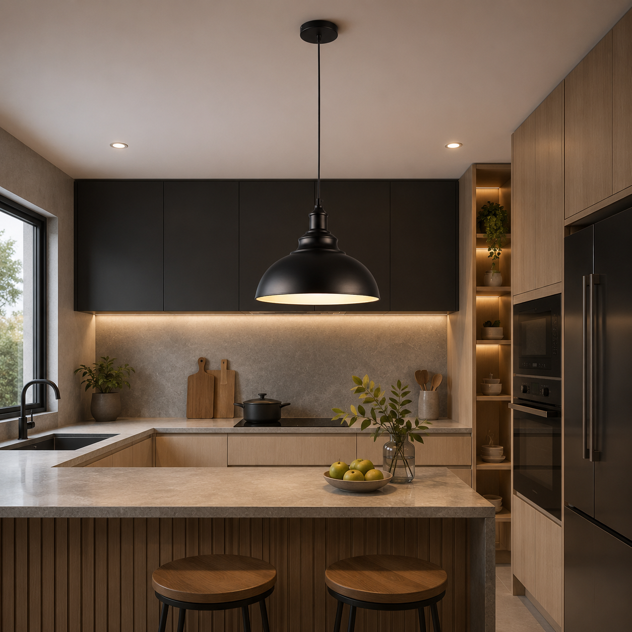 Suspension de cuisine noire simple