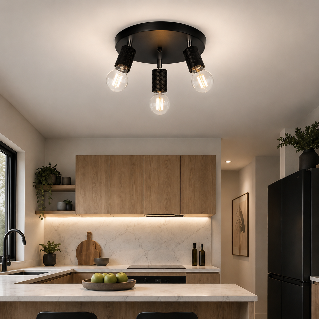 Plafonnier noir pour cuisine à ampoule orientable