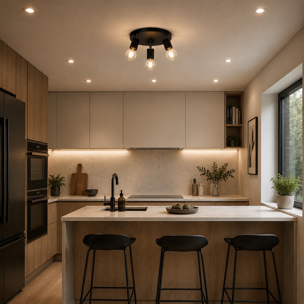 Plafonnier noir pour cuisine à ampoule orientable