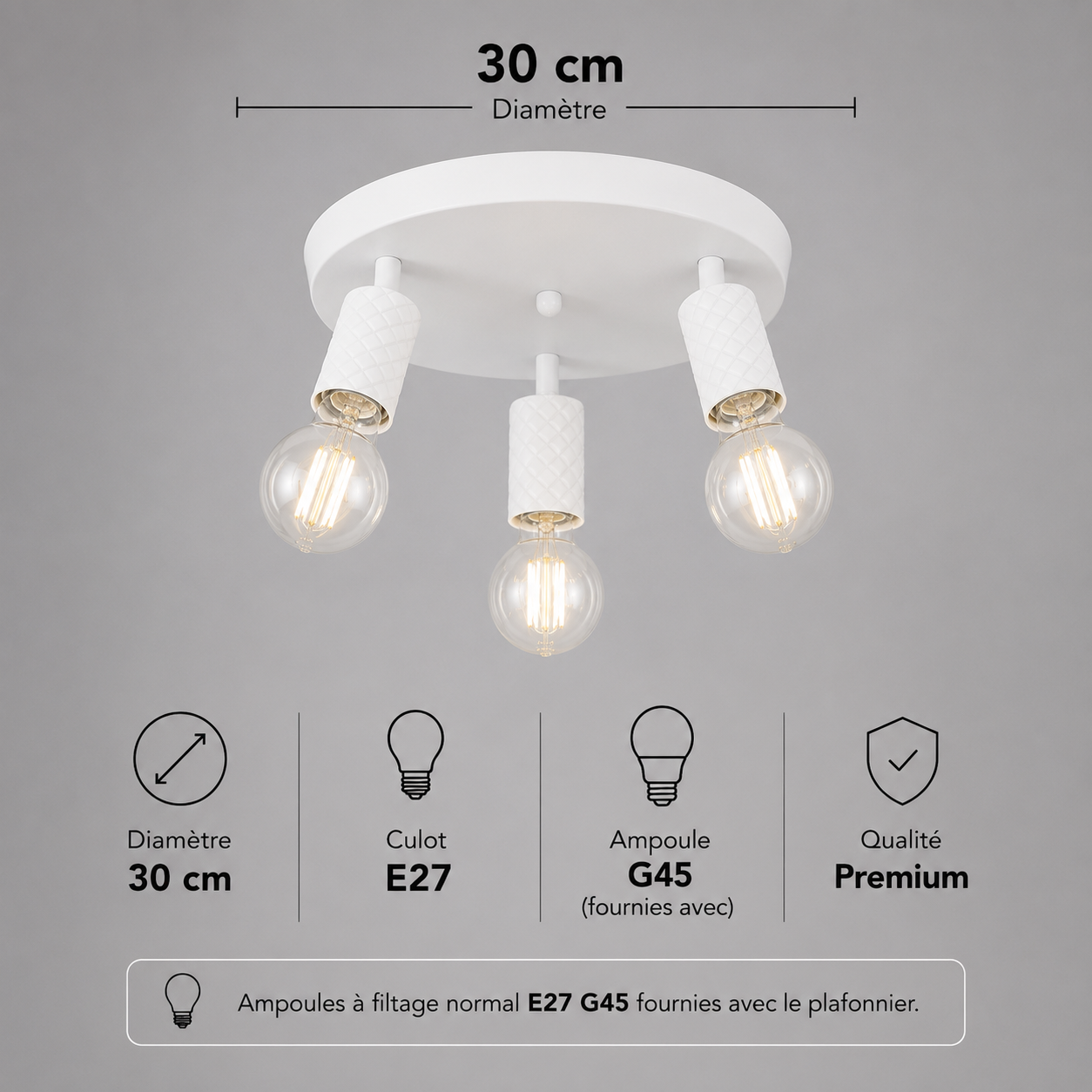 Plafonnier blanc pour cuisine à ampoule orientable