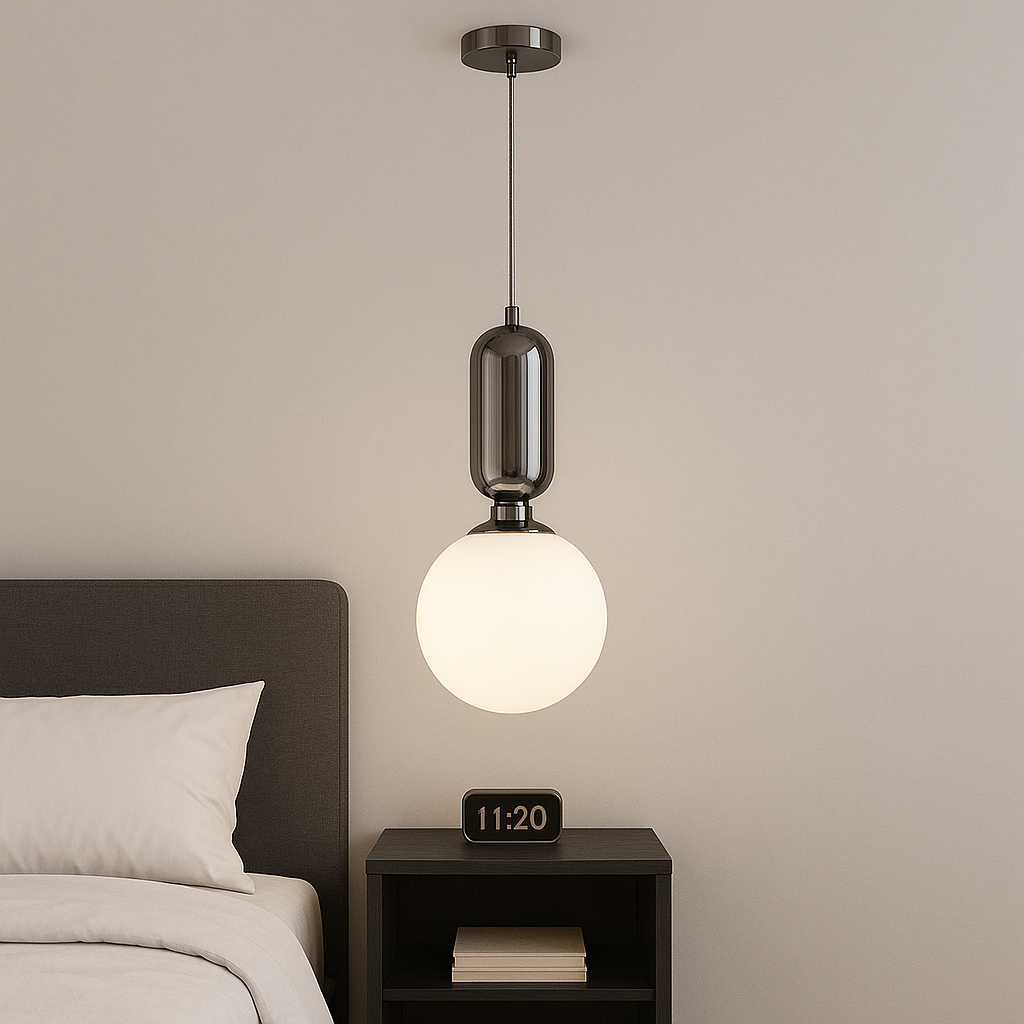 Suspension Calcite Dark Silver à boule blanche