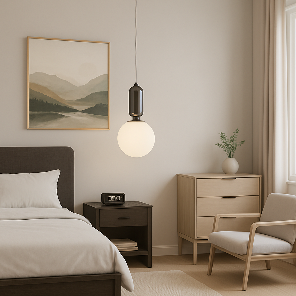 Suspension Calcite Dark Silver à boule blanche