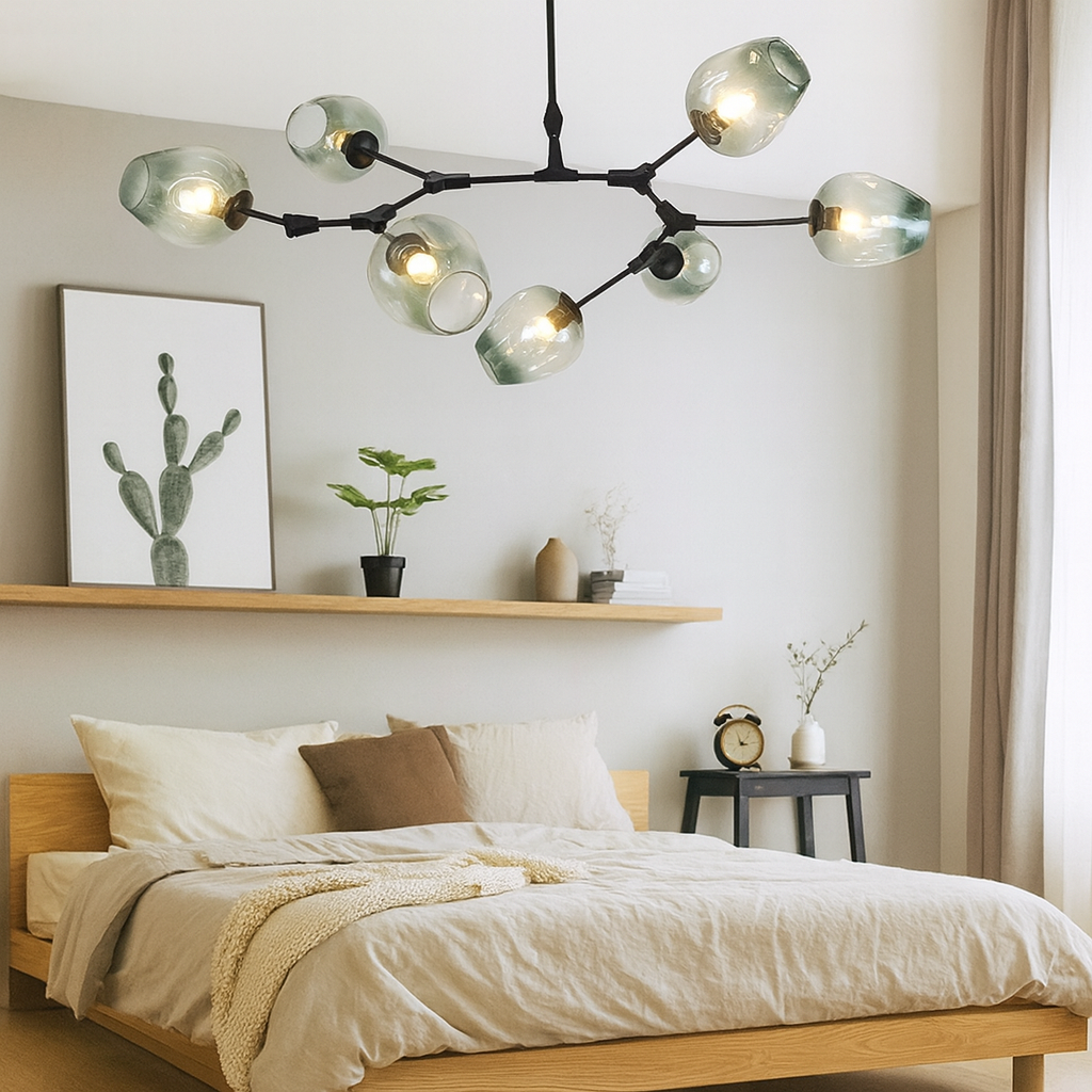 Lustre Sky ajustable en noir et globes verre fumé