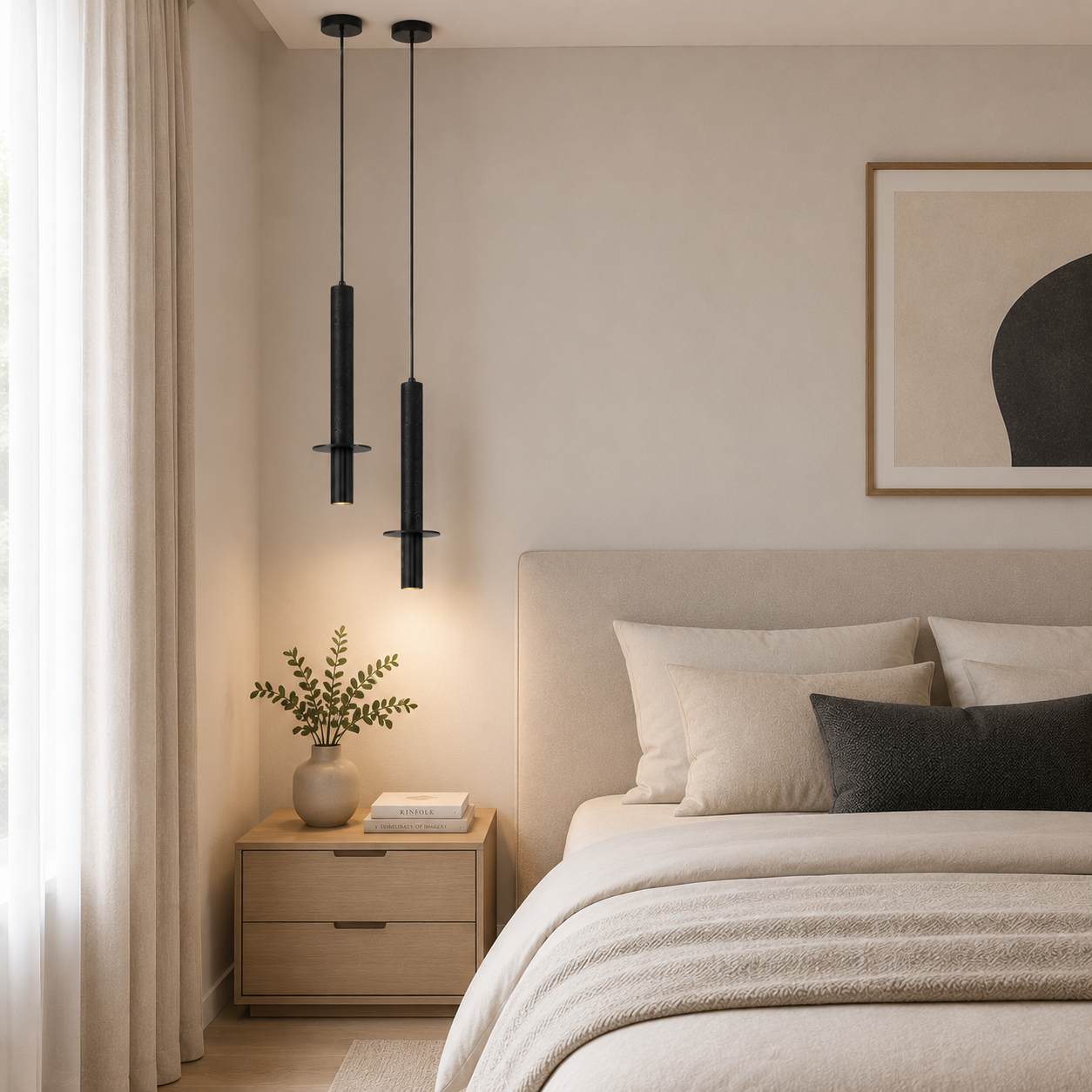 Suspension Chicky tubulaire en travertin naturel noir