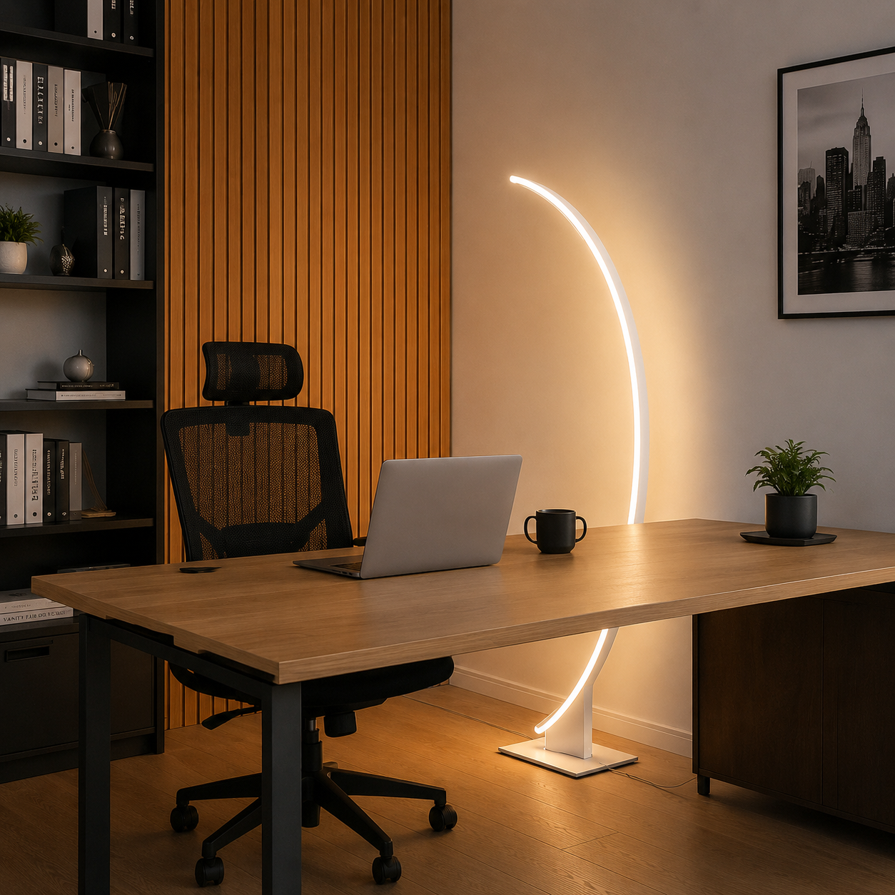 Lampadaire Curve minimaliste en blanc à Led