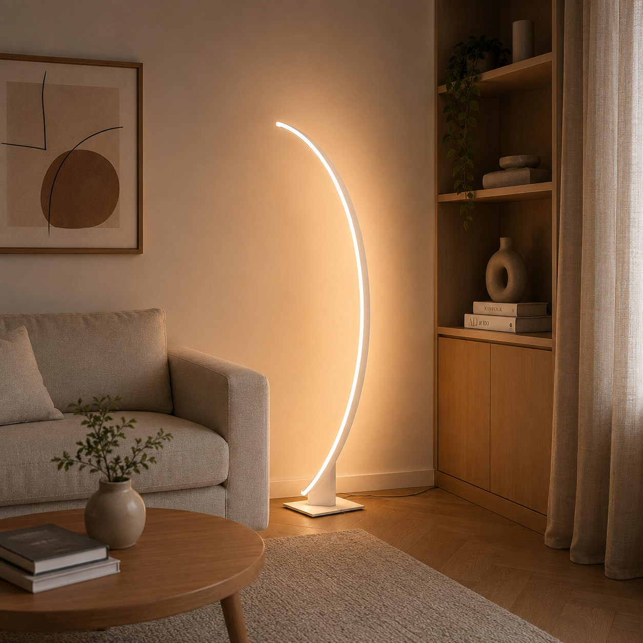 Lampadaire Curve minimaliste en blanc à Led