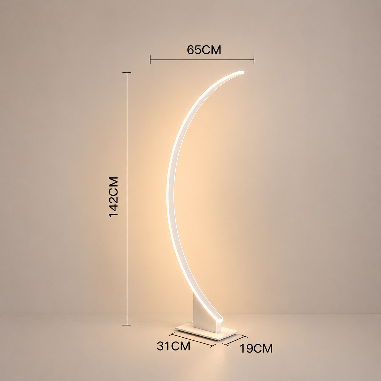Lampadaire Curve minimaliste en blanc à Led